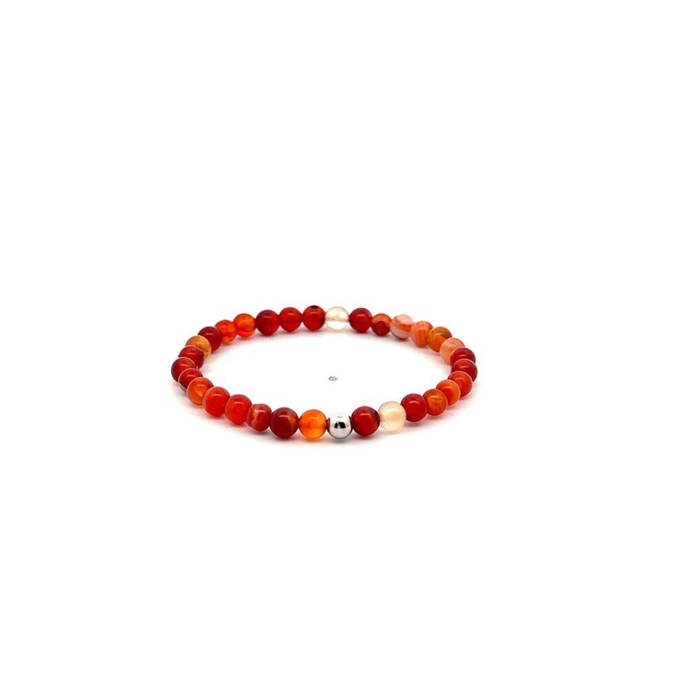 Natural Red Lace Agate Gemstones Mini 4mm 18K White Gold Charm Round Bead